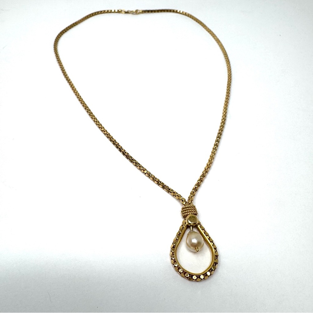 Solid 18K (750) estate vintage popcorn chain necklace with genuine pearl, 9.4g